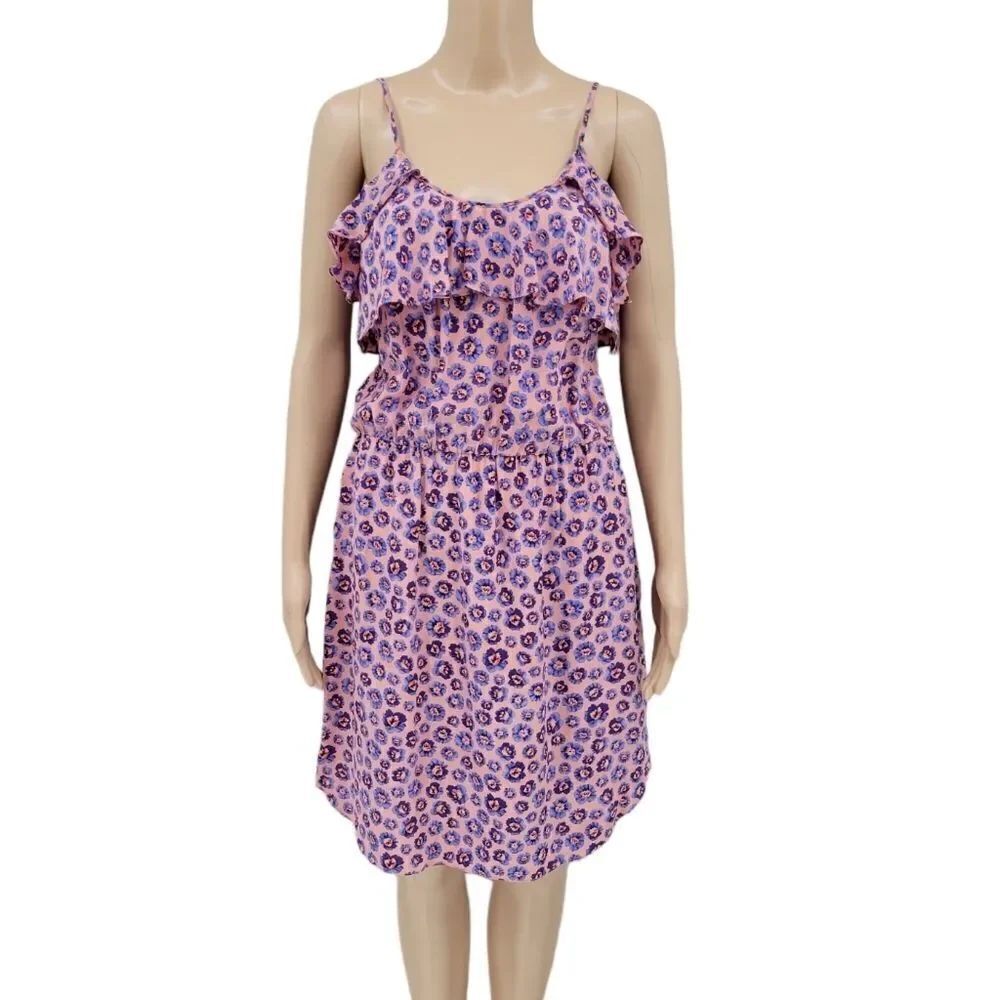 Rebecca Taylor Silk Dress Pink Blue Floral Flowers Flounce Women's Size 6